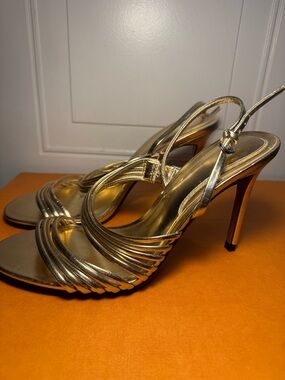 Zara Metallic Gold Strappy High Heel Sandals